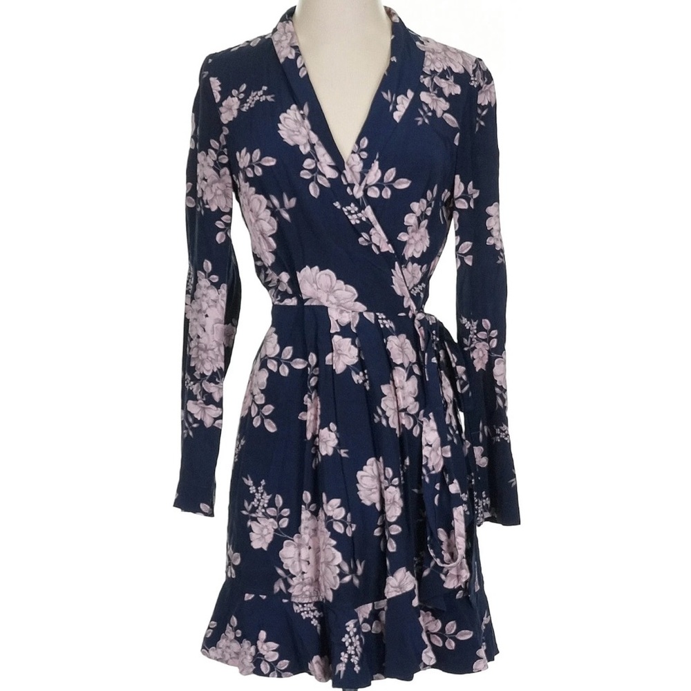 Marissa Webb Blue and Pink Ruffled Wrap Dress